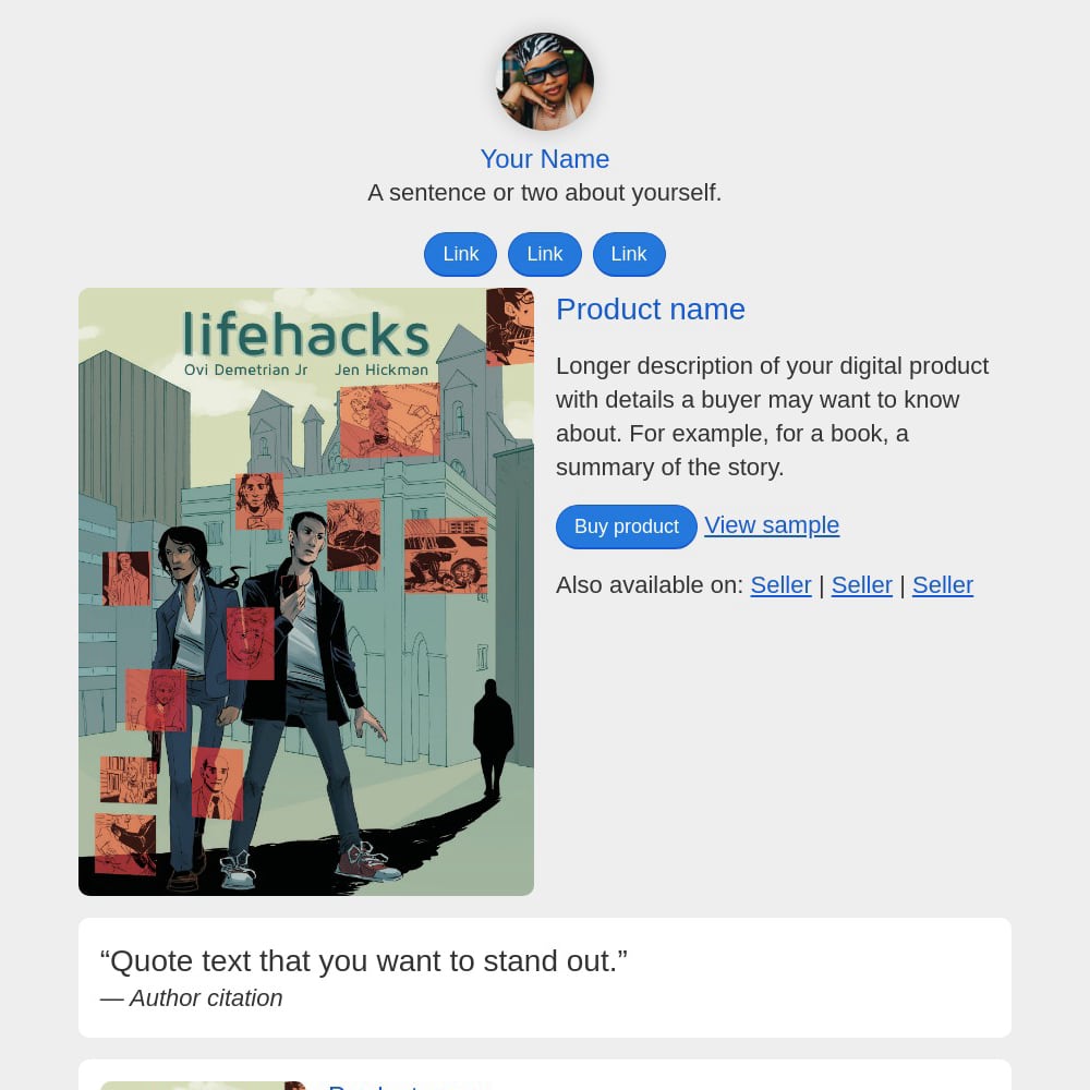 Screenshot of an example product